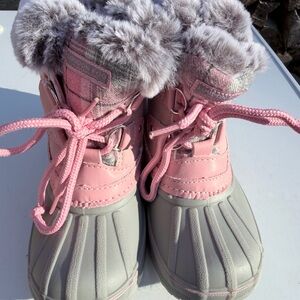 London Fog Pink and Gray Faux Fur Kid Boots